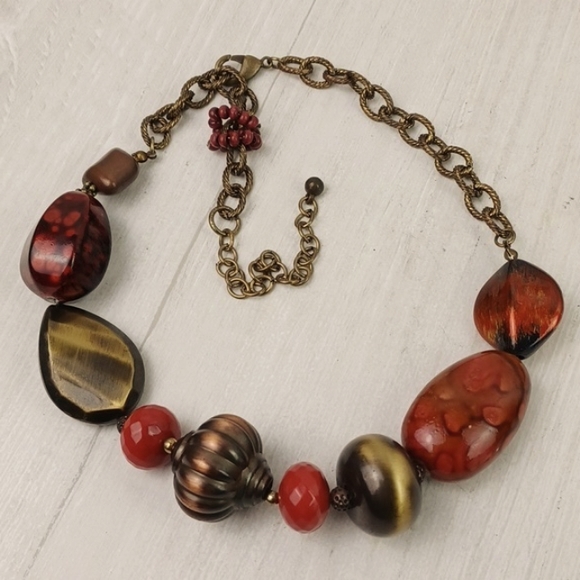 Multi Color Multitexture Large Beaded Boho Choker Necklace - Picture 8 of 9